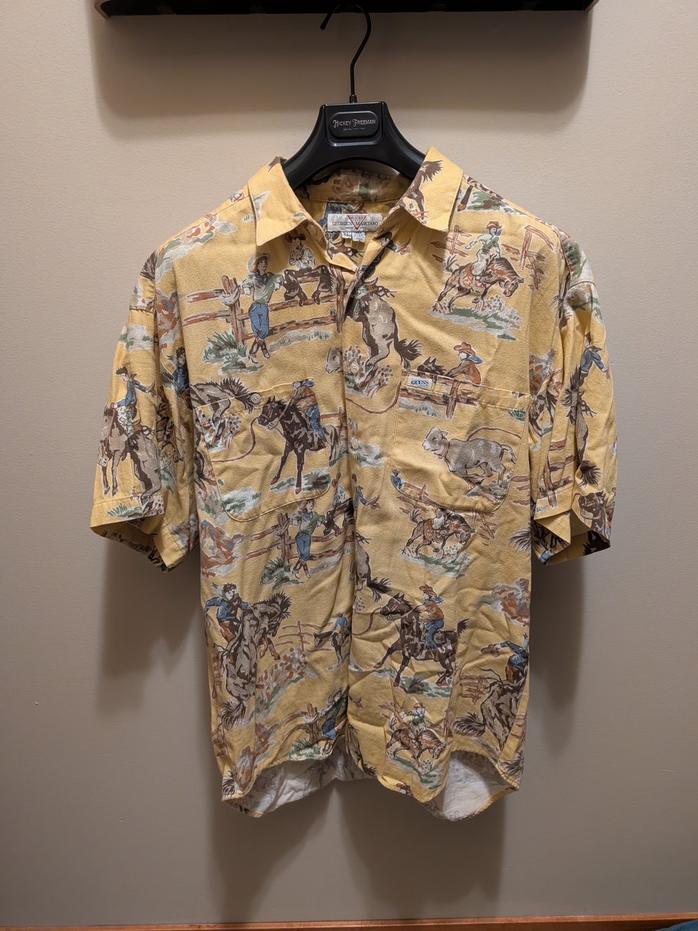 Guess Yellow Western Print Short-Sleeve Button-Up Shirt (Vintage)